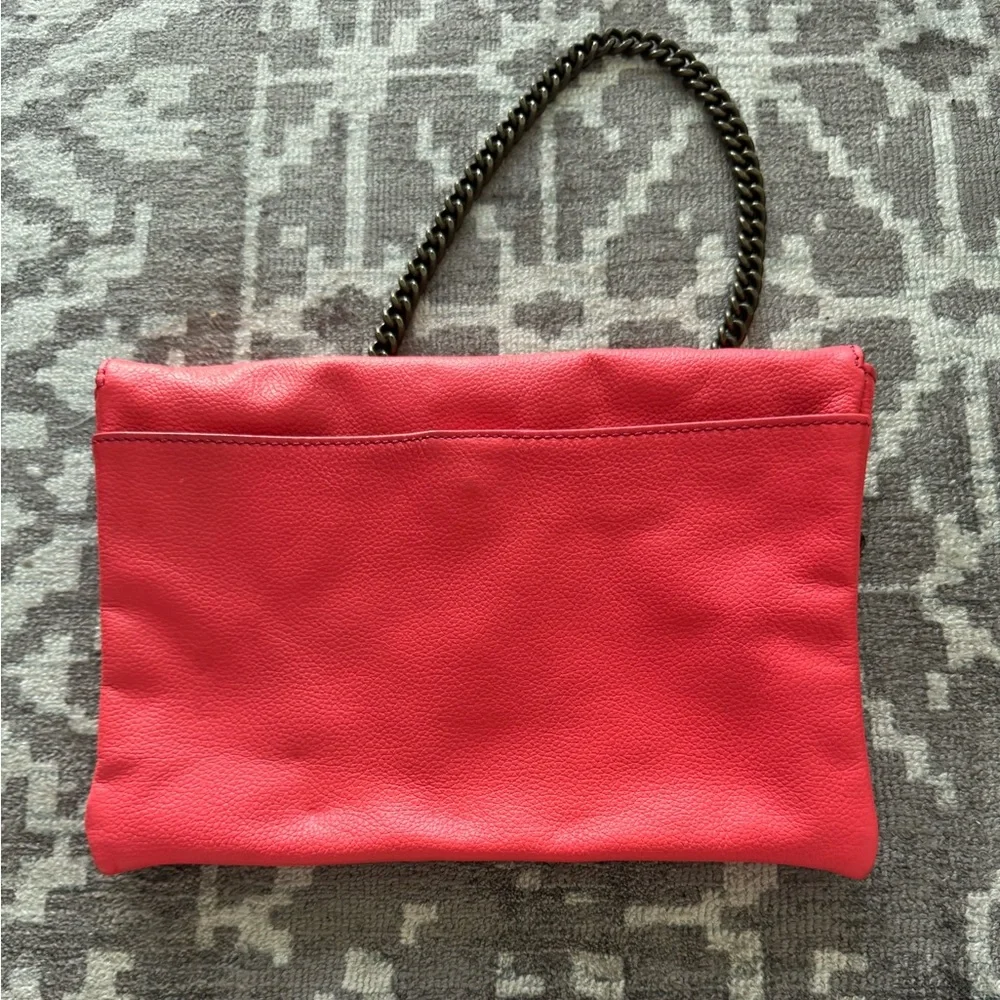 J. Crew 100% Leather Hot Pink Chain Strap Clutch Purse